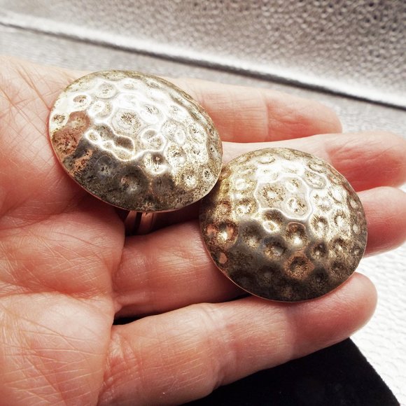 MEXICO TAXCO STERLING DIMPLED LARGE GOLFBALL ROUND CLIP EARRINGS 18 - Picture 3 of 3